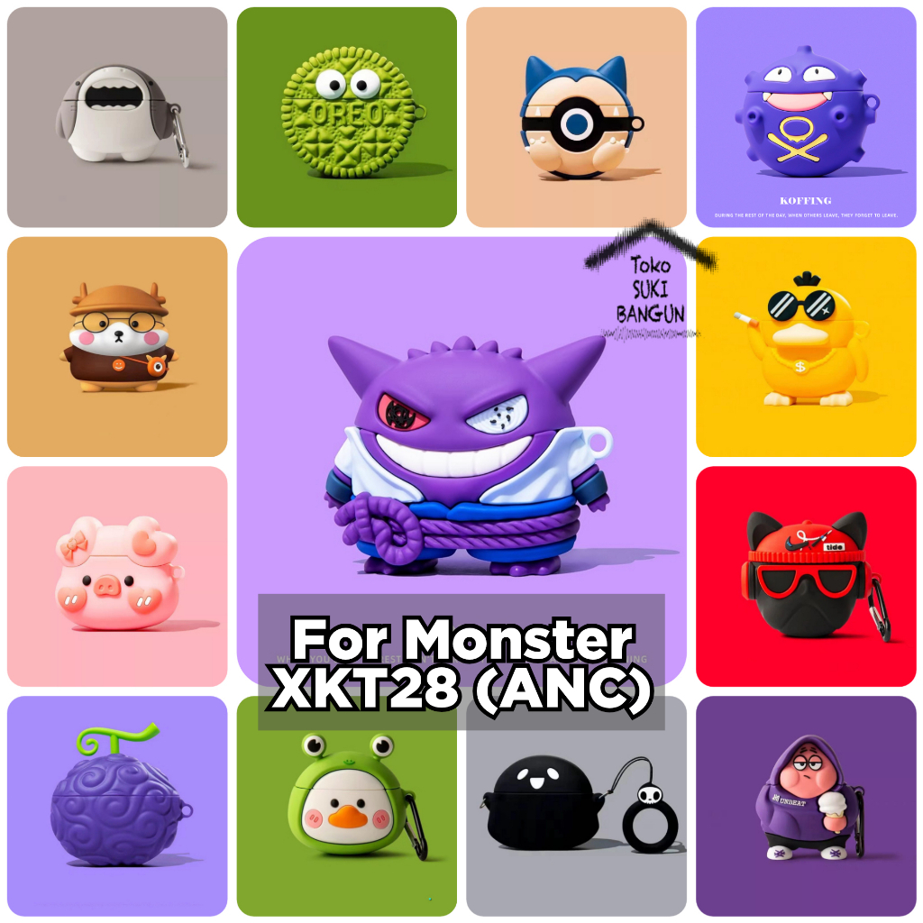 Monster XKT28 ANC Rubber CUTE CARTOON Silicone Cover Casing Pouch Protector