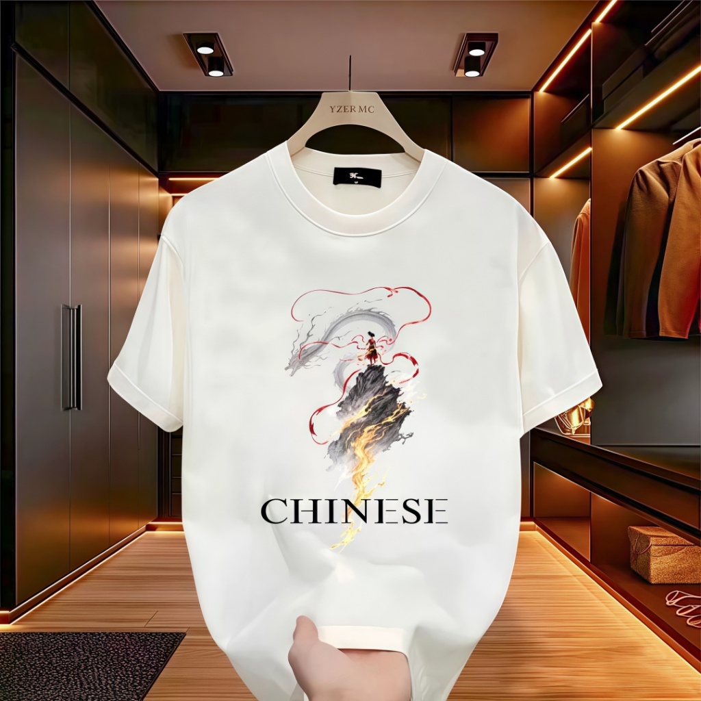 KEMEJA เสื้อเชิ้ตสไตล์โบราณที่สร้างสรรค์และเป็นบุคคล - Naza (Nezha) พิมพ์ลาย ลําลอง เสื้อ