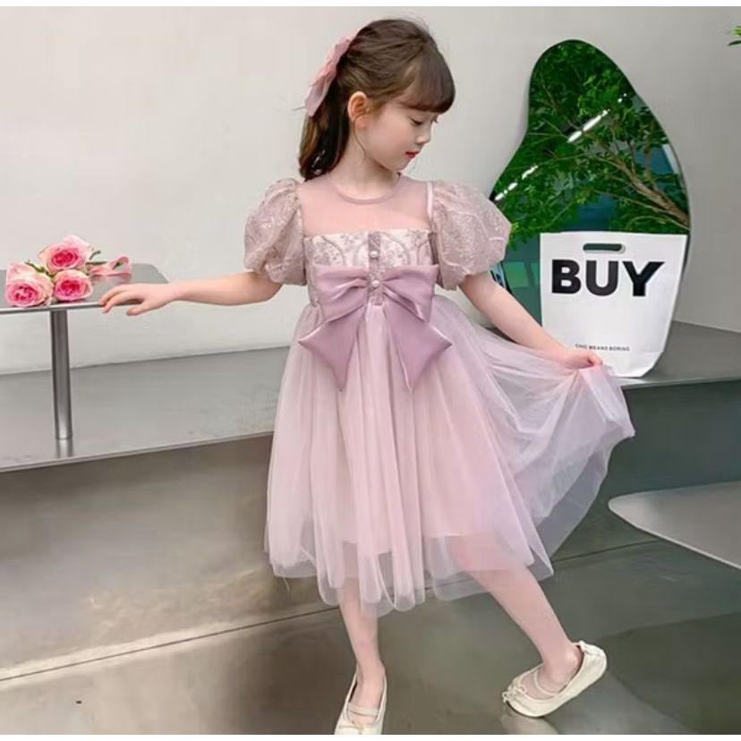 (AGE 9TH) DKHE-DRESS BRUKAT MAUVE COMBINATION TILE WITH SATIN RIBBON