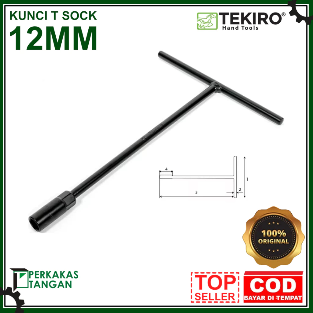 TEKIRO T-WRENCH 12 MM T-TYPE SOCKET 12 MM สีดํา T-SOCKET WRENCH 12MM