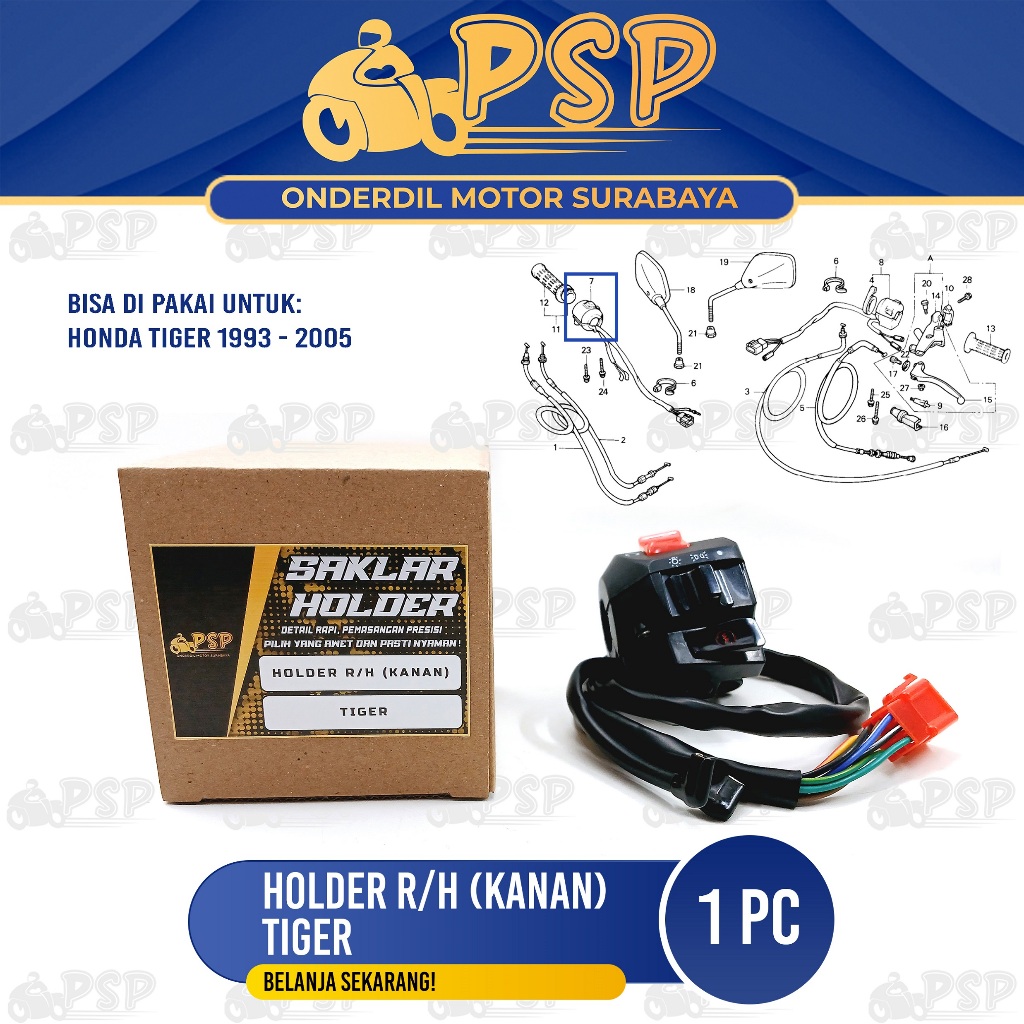 TOMBOL Right Holder Tiger R/H - Switch Starter Button City Light On Off Honda Tiger Lama Tilam