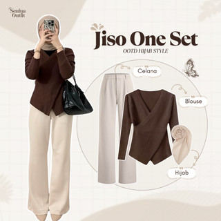 One Set Setelan Wanita Kekinian ( Atasan Rajut - Celana - Jilbab ) OOTD Outfit Cewek - SO69