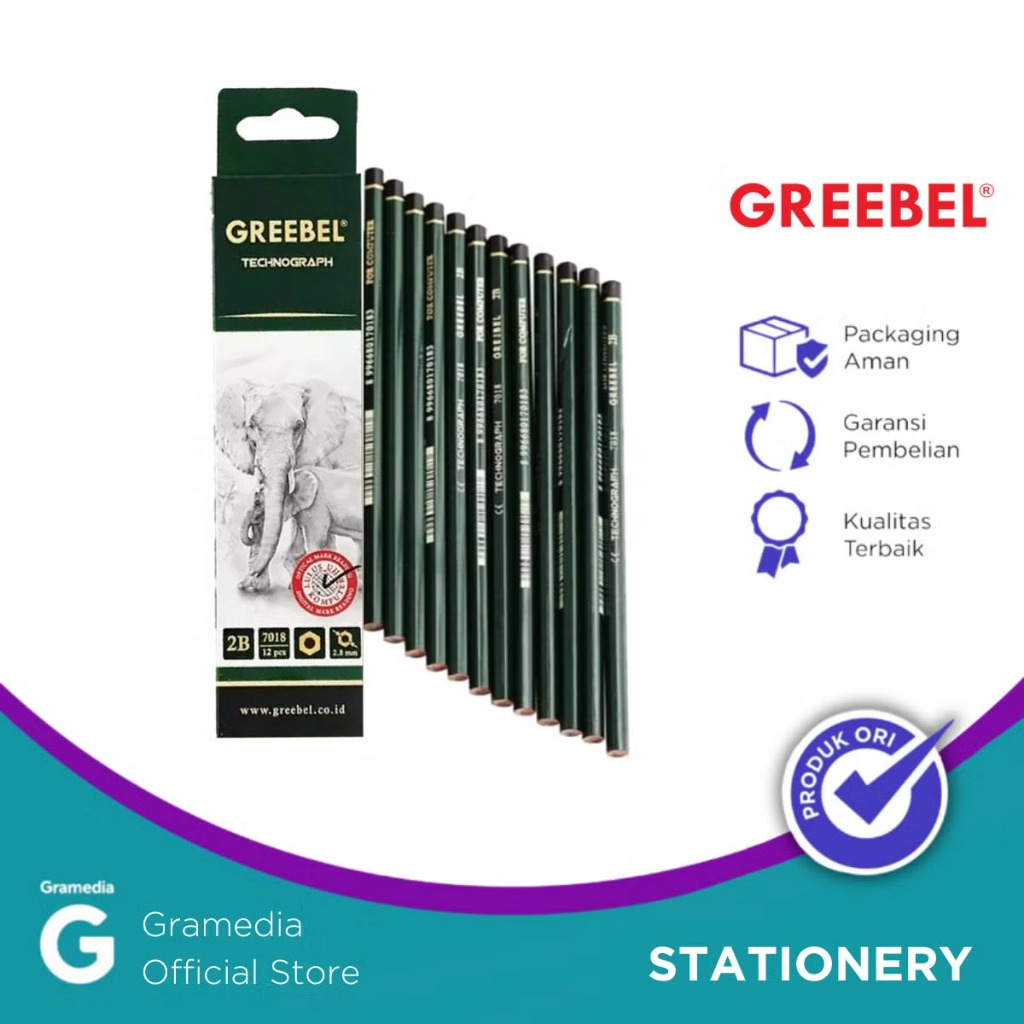 (ต้นฉบับ) Gramedia Pekanbaru - Greebel 7018 Pencil 2B (12 ชิ้น/ชุด) Crd