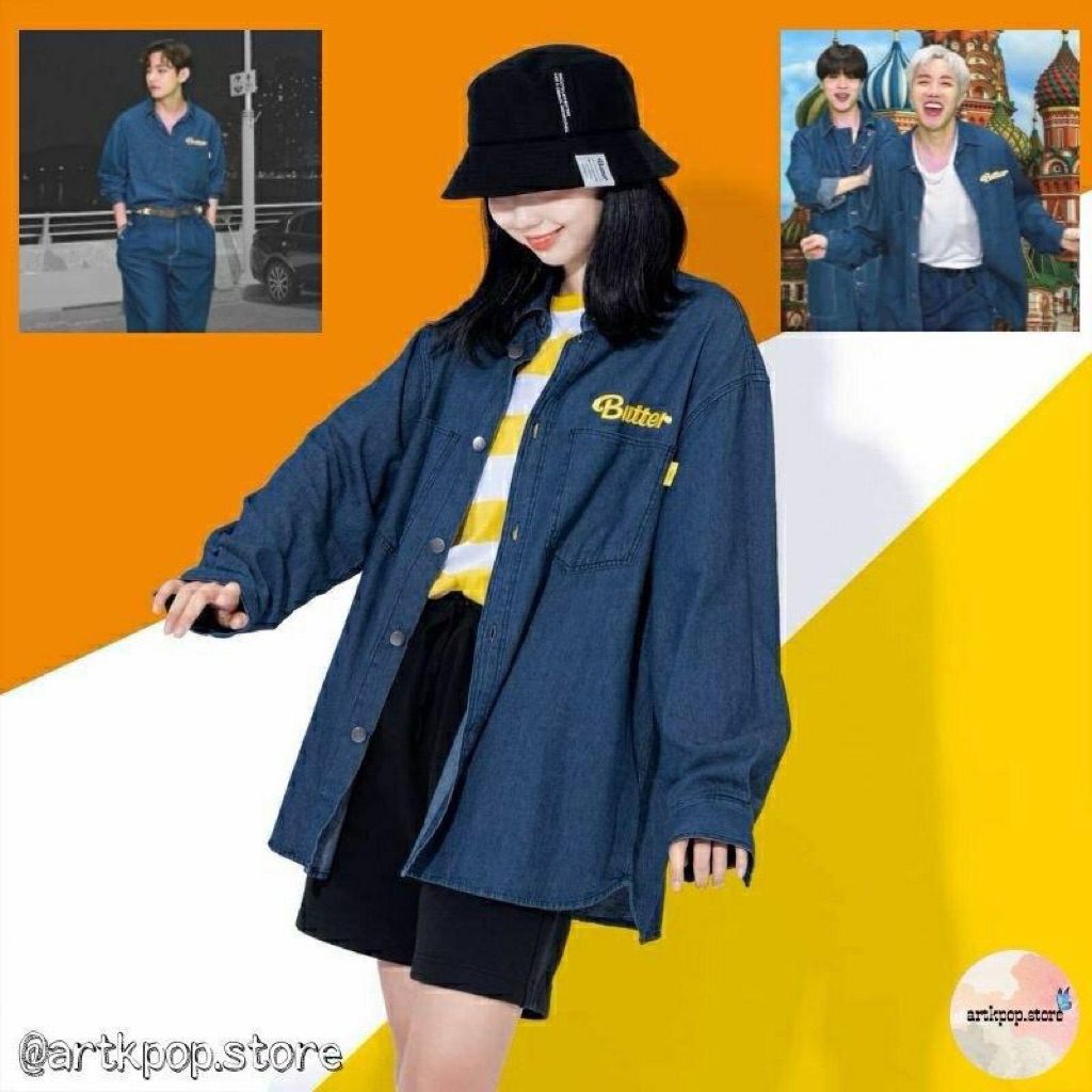 KEMEJA BTS NAVY V/ TAEHYUNG & JHOPE BUTTER DENIM SHIRT