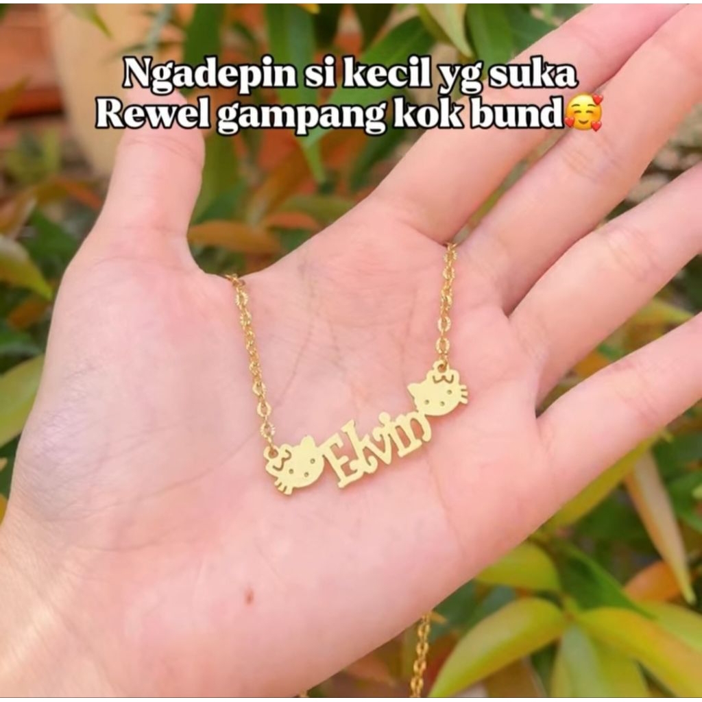 RF Jewelry - สร้อยคอชื่อ Hello Kitty ไทเทเนียมสําหรับเด็ก/ผู้ใหญ่สร้อยคอแบบกําหนดเอง