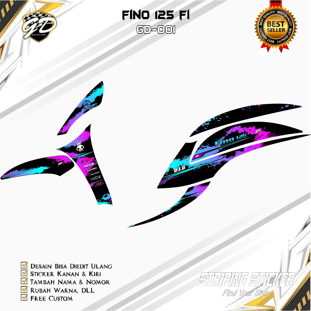 FINO 125 STRIPING - Fino 125 Striping Stickers - yamaha Fino 125 FI Variation Striping Stickers