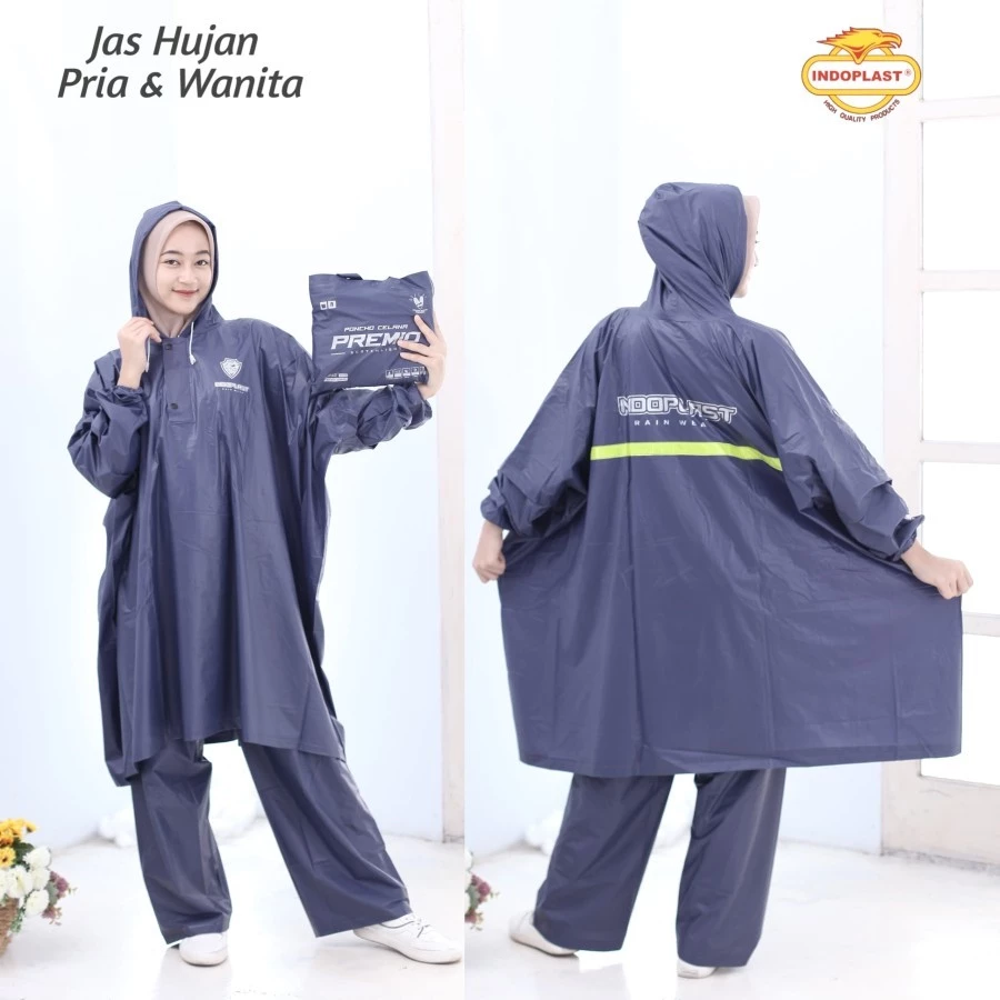 ชุดเสื้อกันฝนพร้อมกางเกง PREMIU Poncho Indoplast สำหรับผู้ใหญ่