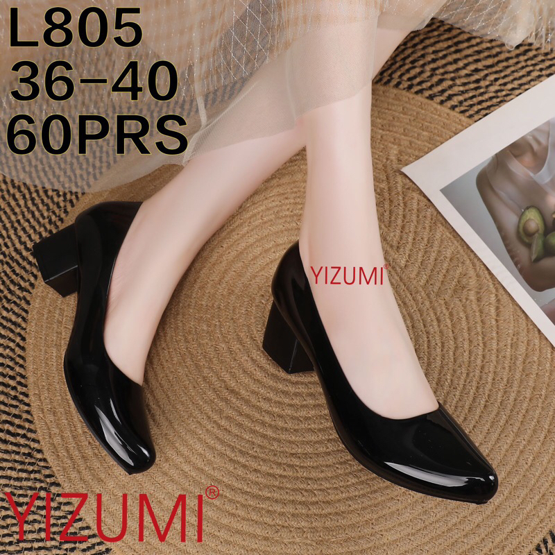 Yizumi L805 Plain Glossy Square Heels 5 Cm High Black