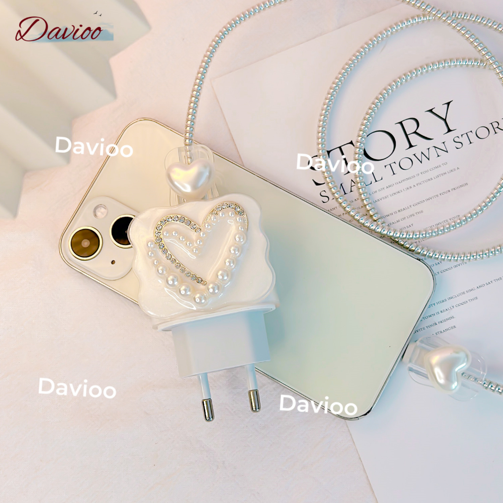 Davioo Pearl Butterfly Pattern Iphone Charger Cable Protector Iphone Charger Case 18w&20w18w&20w