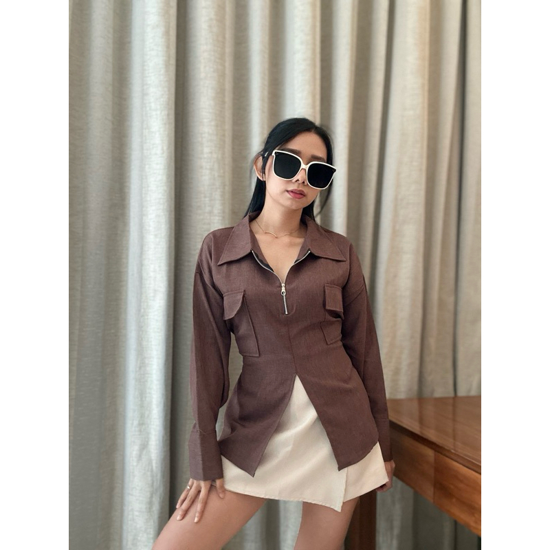 Super quality [a026] nine9 yuri longslevees เสื้อผ่า - เสื้อกระเป๋ากึ่งขนสัตว์ผู้หญิง