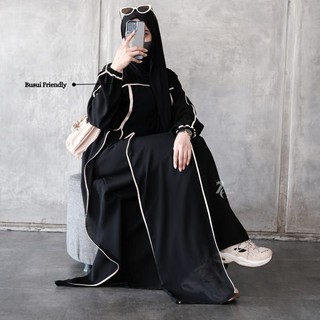 FATIMAH Abaya Turkey Muslimah/Gamis Umroh Hitam Wolpeach Jetblack Mix Ceruty Gamis Wanita