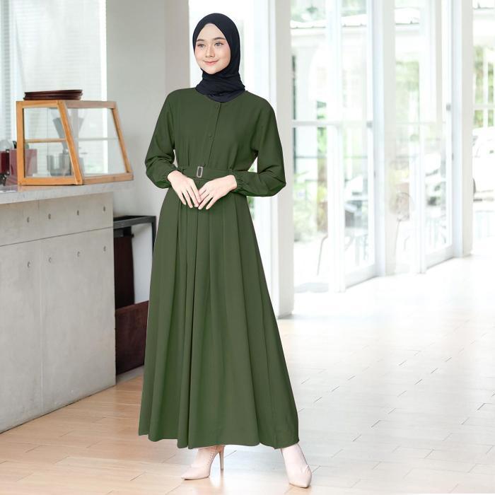 Aishwa Elegant Womens Maxi Dress - Modern Army Color Gamis - เสื้อผ้ามุสลิมอิสลาม