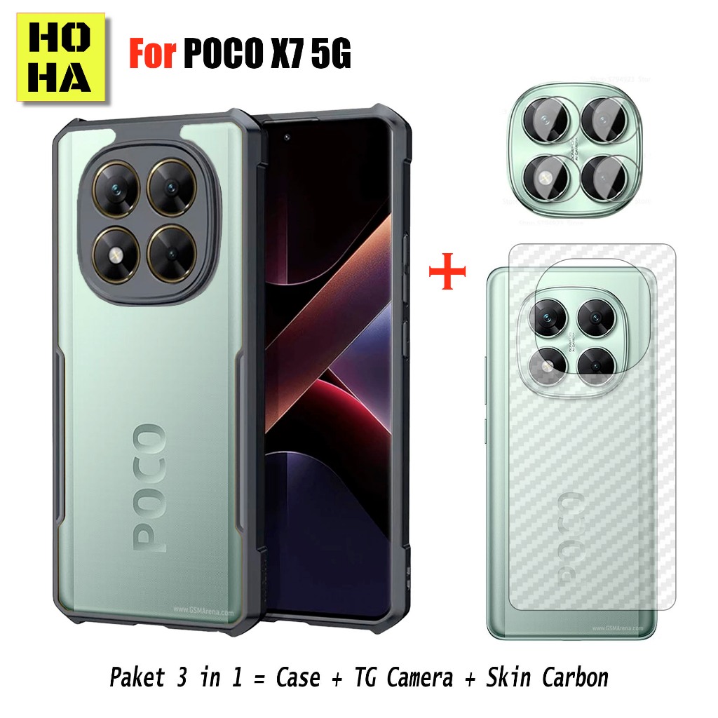 3-in-1 Fusion Poco X7 5G Case Package ฟรีกล้องกระจกนิรภัย & Carbon Skin