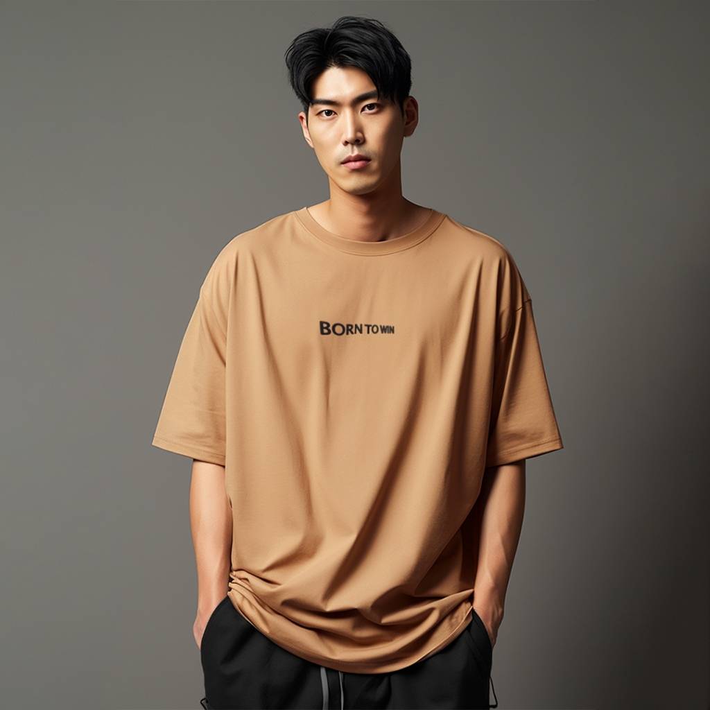 เสื้อยืดผู้ชายขนาดใหญ่ยิม Scuba Lux หนา "Born To Win" สีขาว MTV12 สีดํา MTV13 สีกากี MTV14 Navy MTV1