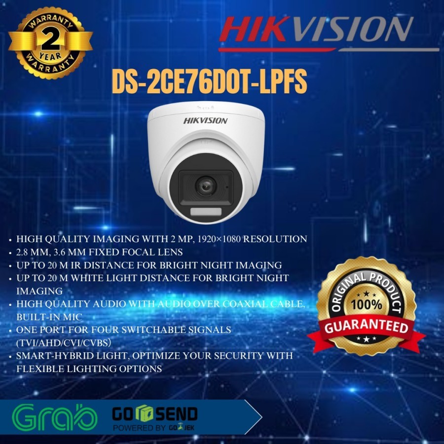 HIKVISION ANALOG 2MP กล้องเสียงภายในอาคาร DS-2CE76D0T-LPFS