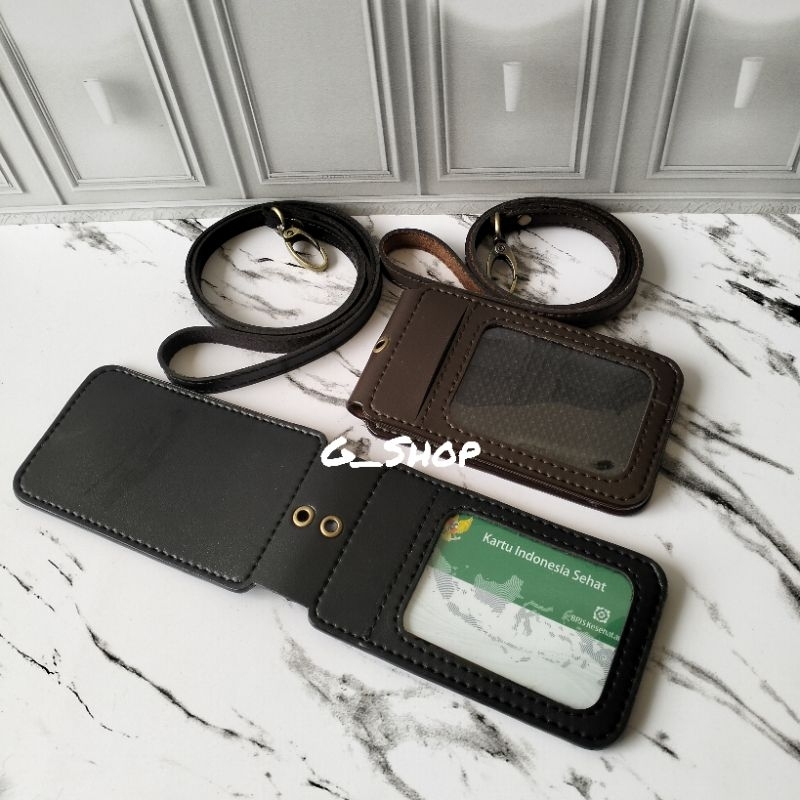 Leather ID Card ID Card Holder Leather Magnet Flip ID Card Lanyard Leather- 04