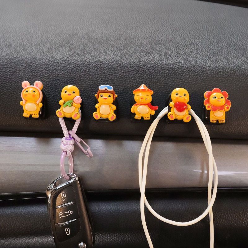 GANTUNGAN 6 PCS Mini Nailong Dino Yellow Car Hanger Mini Figure Hook Car Hooks