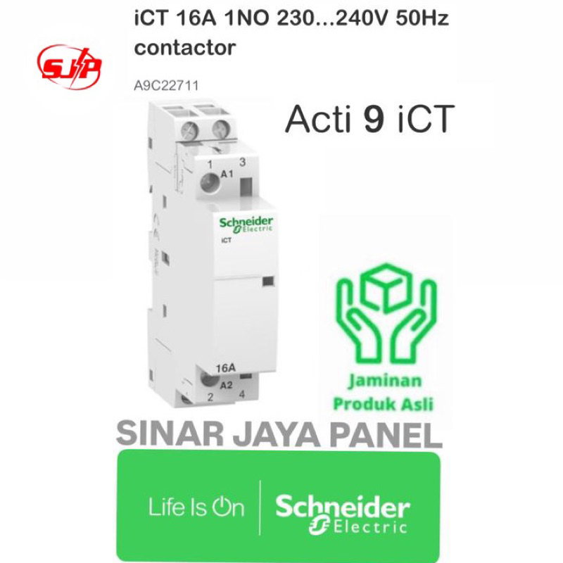 ORIGINAL CONTACTOR DIN ICT 1P 16a 1NO CONTACTOR DIN SCHNEIDER A9C22711