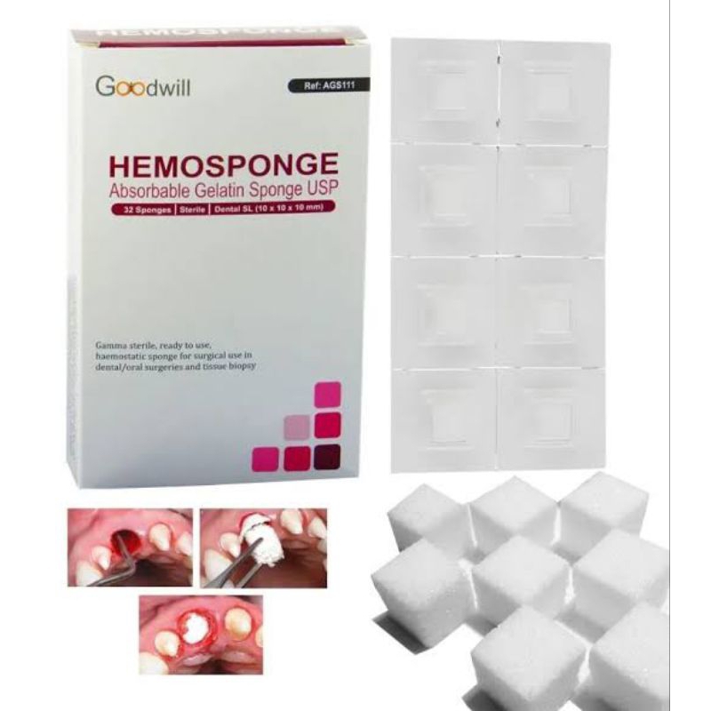 HEMOSPONGE DENTAL STERILE 32pcs 10x10x10mm HALAL / SPONGOSTAN / BIOSPPEN