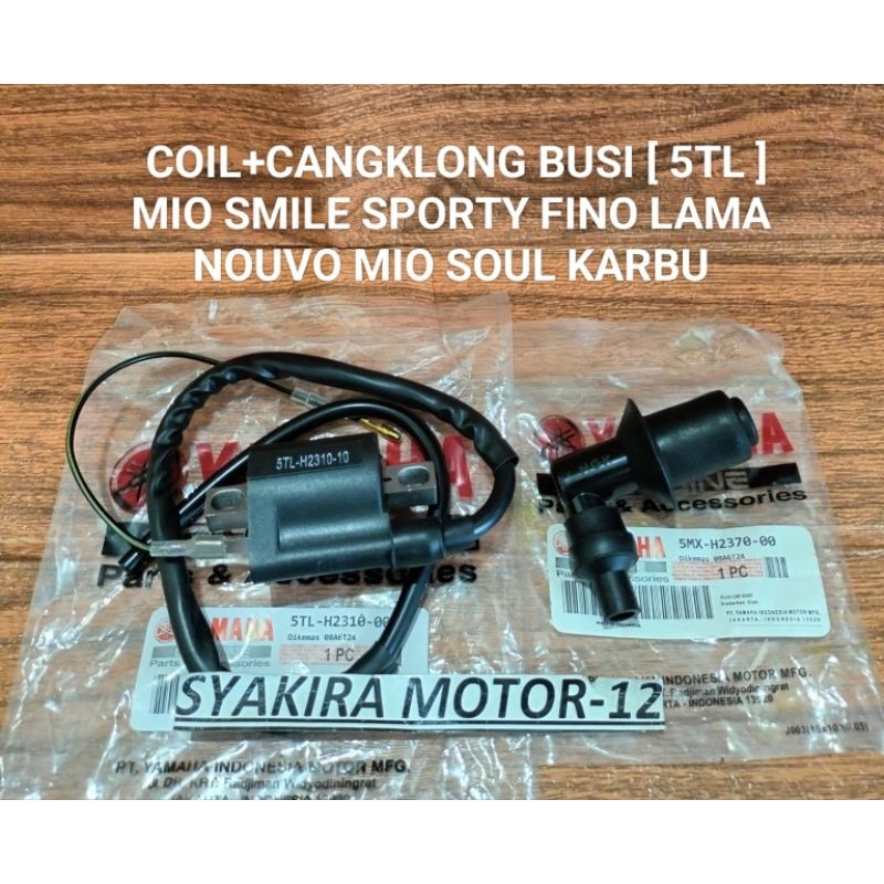 IGNITION COIL + SPARK PLUG [ 5TL ] YAMAHA MIO SMILE SPORTY FINO OLD NOUVO MIO SOUL CARBON IGNITION COIL CAP HIHG QUALITY