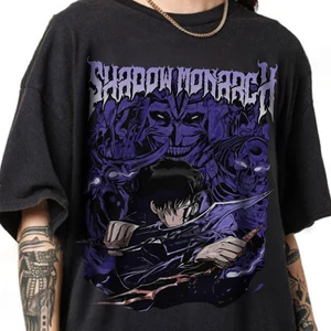 เสื้อยืดอนิเมะ Solo Leveling Sung Jinwoo Shadow Monarch