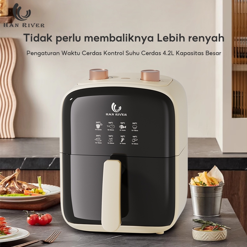 ข้อเสนอใหม่ Han River Air Fryer 4.2L มัลติฟังก์ชั่นไร้น้ํามัน Non-Stick กระทะวัตต์ต่ํา 800 วัตต์