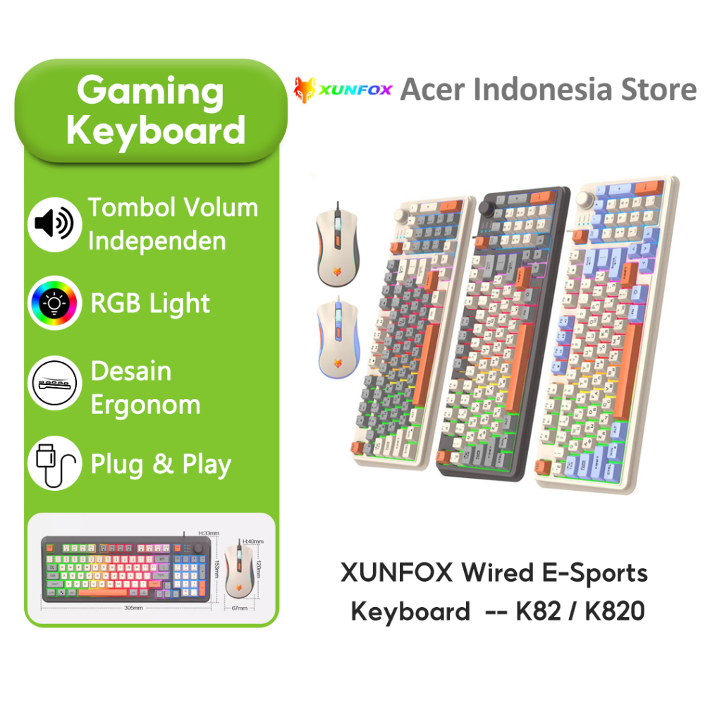 Xunfox คีย์บอร์ด Combo Mouse GAMING RGB สาย USB ขนาดเต็ม 94 คีย์สําหรับเดสก์ท็อปพีซีแล็ปท็อปการออกแบ