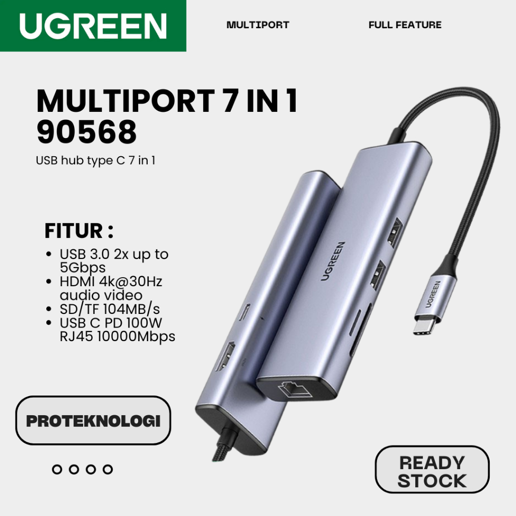 UGREEN 90568 ฮับอะแดปเตอร์มัลติฟังก์ชั่น Type C 7 in 1