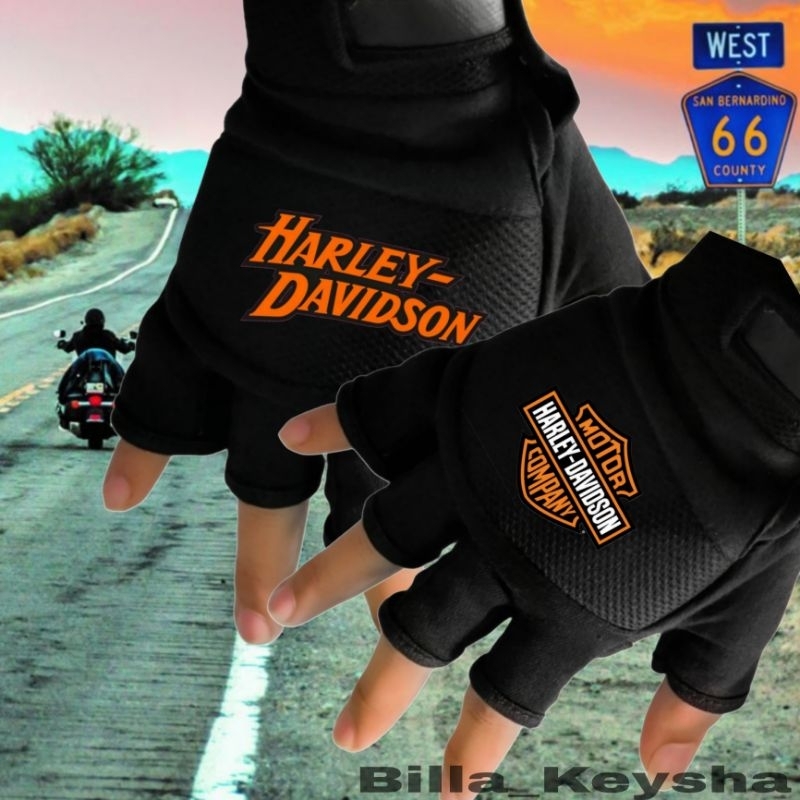 ถุงมือรถจักรยานยนต์ครึ่งนิ้ว Harley Davidson