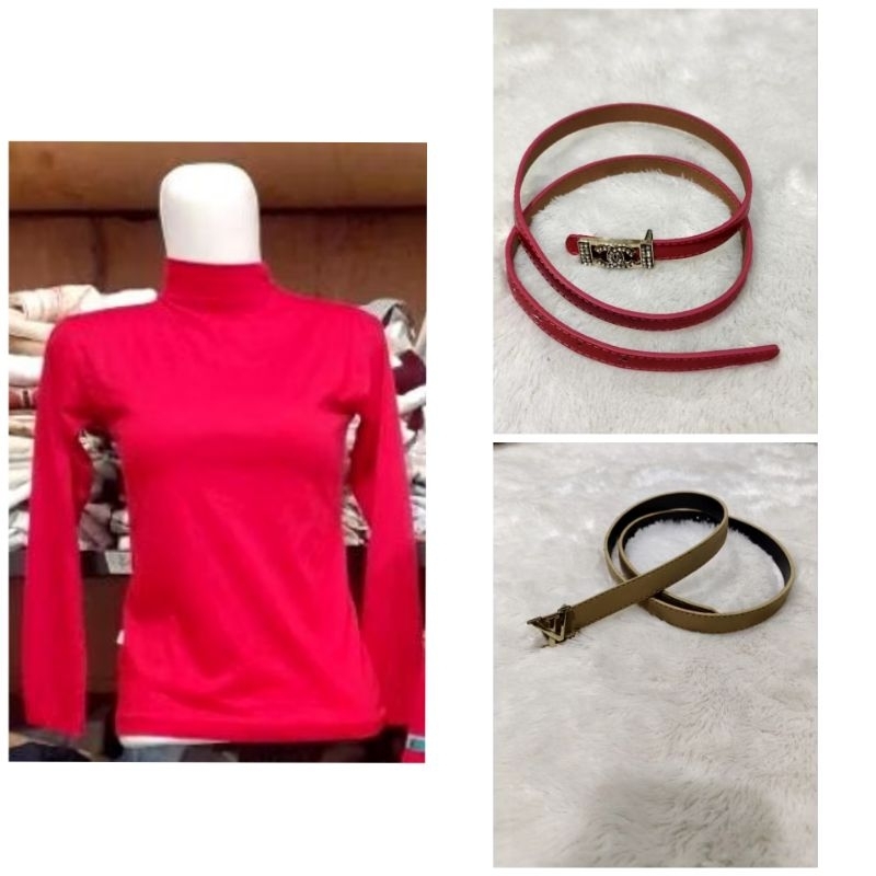 MERAH Preloved cuff เสื้อเบลาส์สําหรับเด็กและผู้ใหญ่ คอเต่าสีแดง หัวเข็มขัด โลโก้ Ch4n3l El-Vi