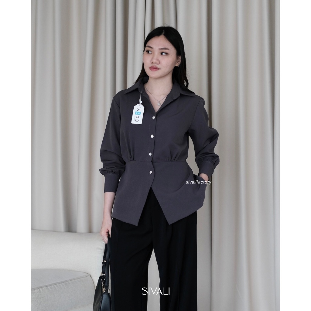 KEMEJA SIVALI Alaia ติดตั้งเสื้อ - เสื้อแขนยาวผู้หญิงด้านบน - ชุดเสื้อเชิ้ตเข้ารูป Eid Ramadan | 1961