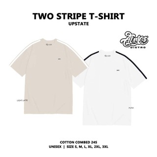 Almos Kaos Two Stripe Vertikal Upstate Series Distro Katun Combed 24s Basic Tshirt Pria Polos Baju Pendek Simple