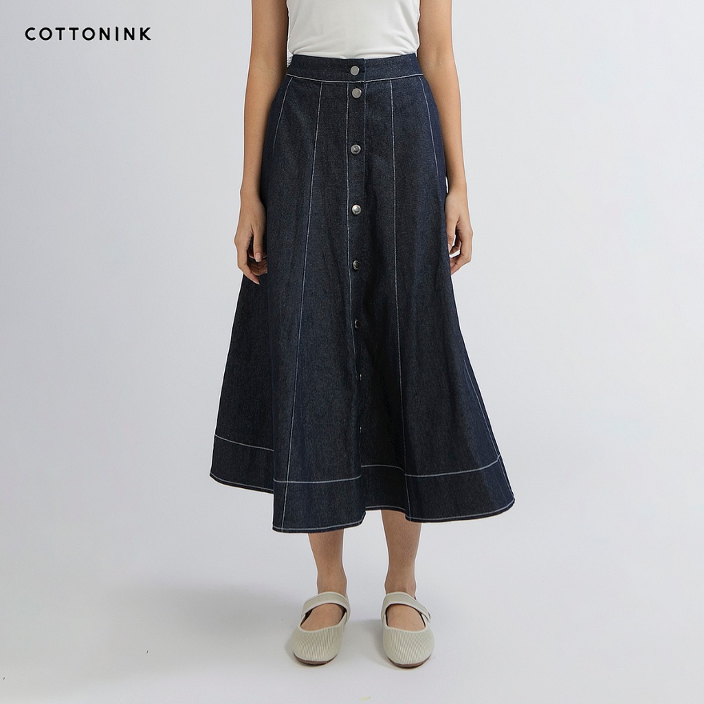 COTTONINK - กระโปรงยีนส์สีเข้มสําหรับผู้หญิง Olbia HolidayRayaCollection BestSelling