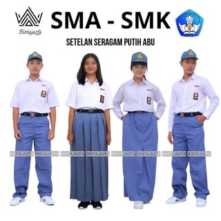 Setelan Seragam Sekolah SMA SMK MA Abu Putih Laki laki Perempuan