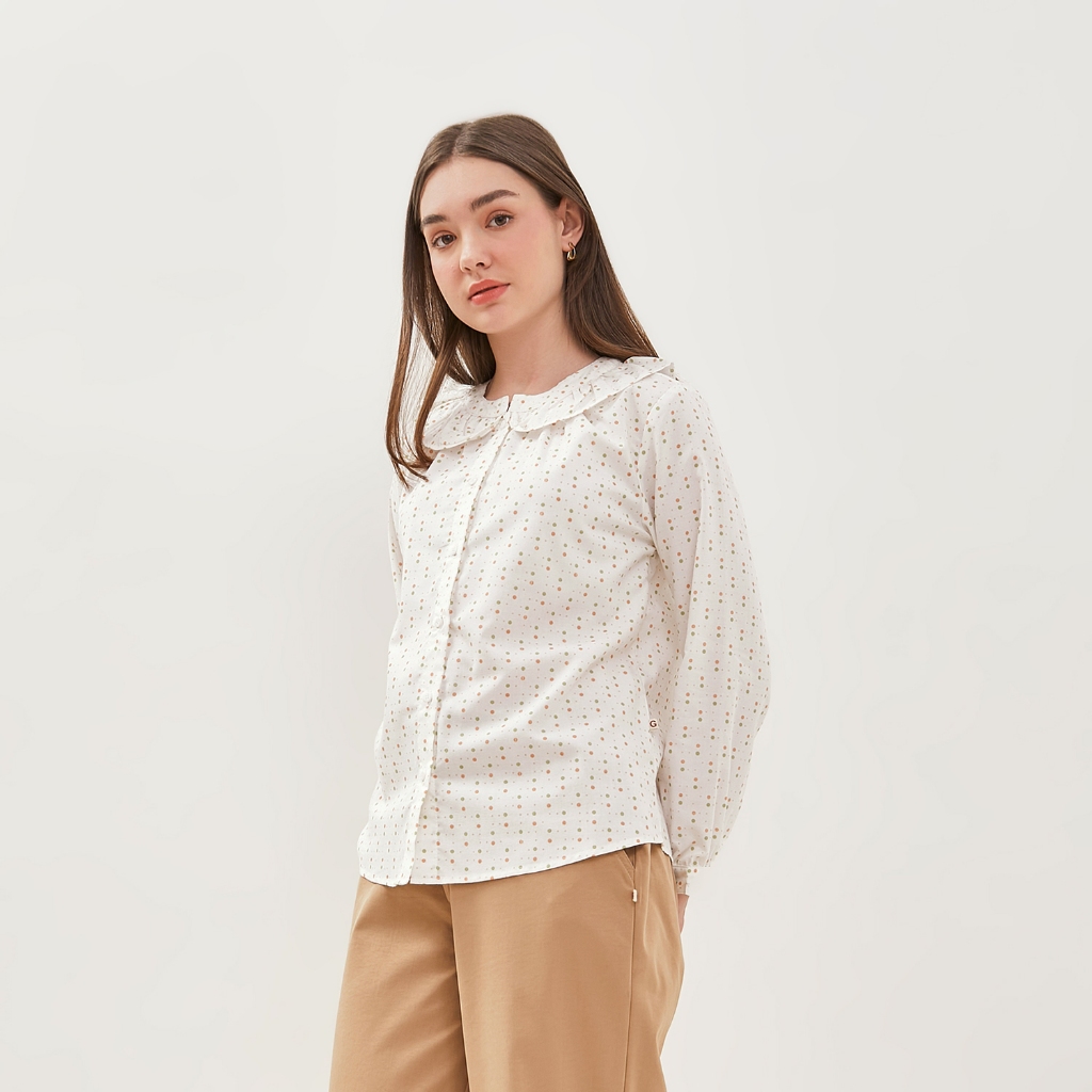 GRAPHIS Dotted Ruffle Collar Blouse