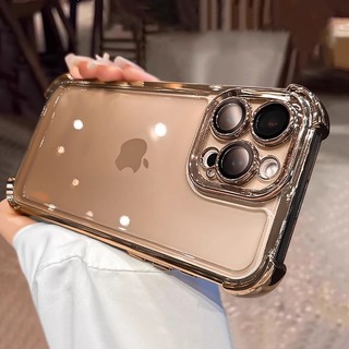 CrashStar With Lens Films Protection Airbag Anti-fall Plating Transparent Hard Acrylic Shockproof Phone Case For iPhone 17 16 15 14 Pro Max Plus 13 12 11 Pro Max XR Thickened Soft Edge Phone Cover Clear Anti-drop Phone Casing
