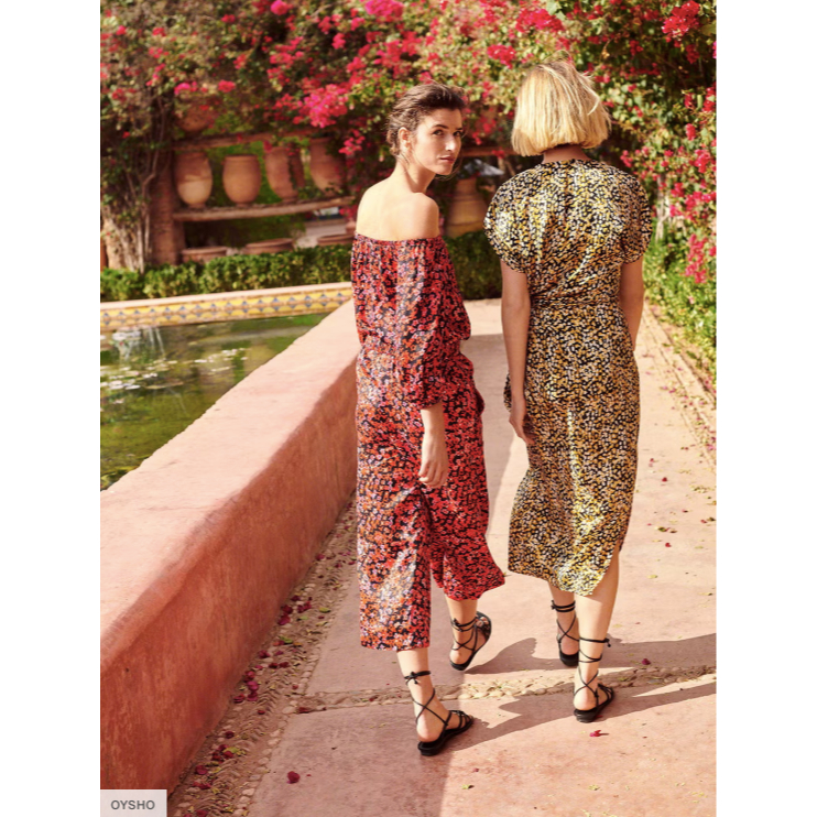 OYSHO RED FLORAL OFF-SHOULDER TOP