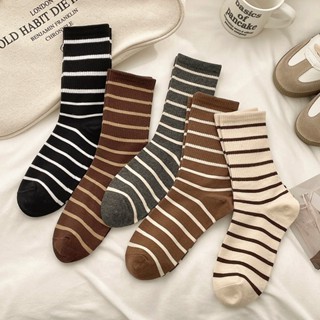 MATA •Jollybell.id•KK1970 ถุงเท้ายาวลายทาง Unisex ถุงเท้าสแปนเด็กซ์เหนือข้อเท้า