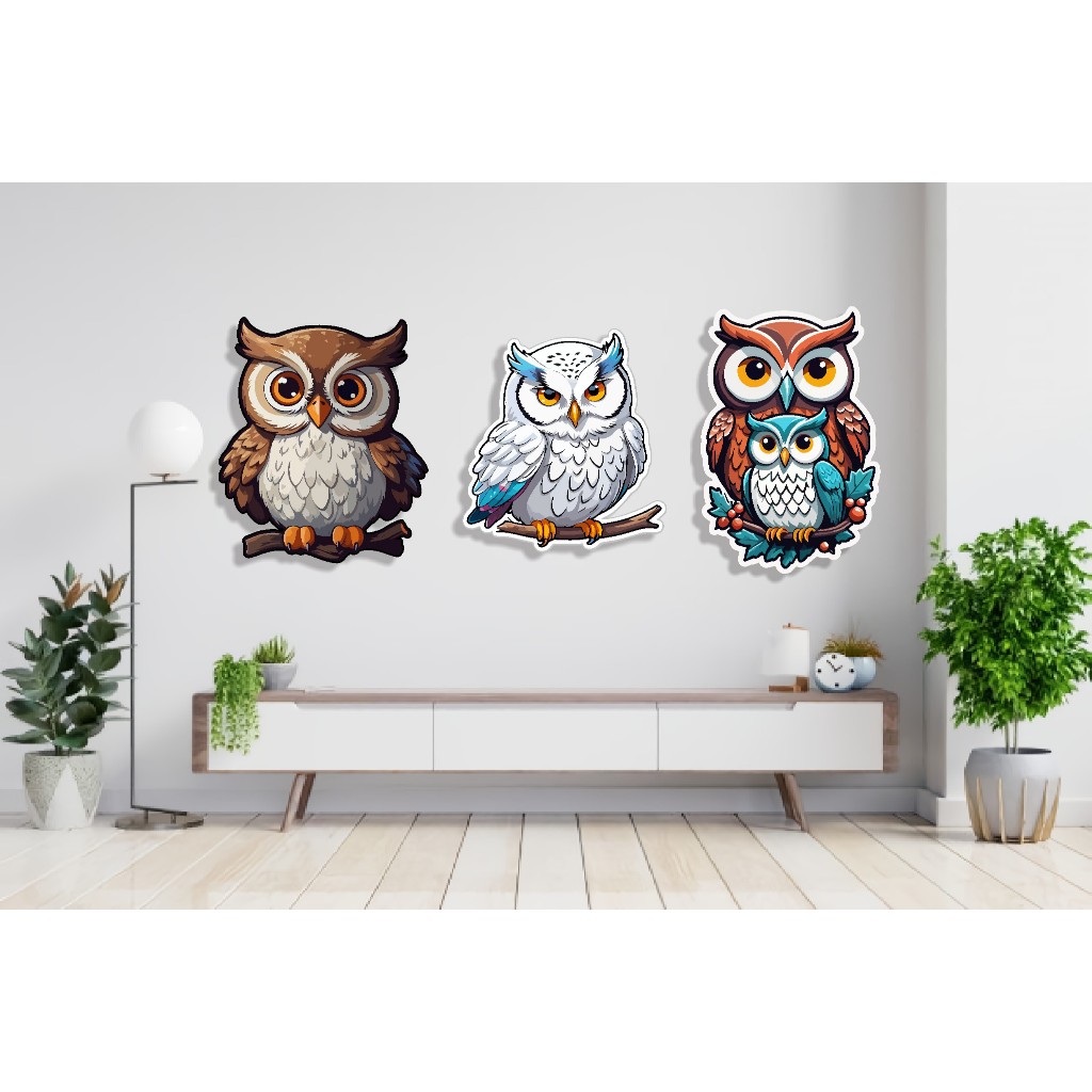 3D CARVED CHILDRENS ROOM DECORTATION นาฬิกาติดผนังพร้อม UNIQUE OWL CHARACTER AESTTHETIC ROOM F9
