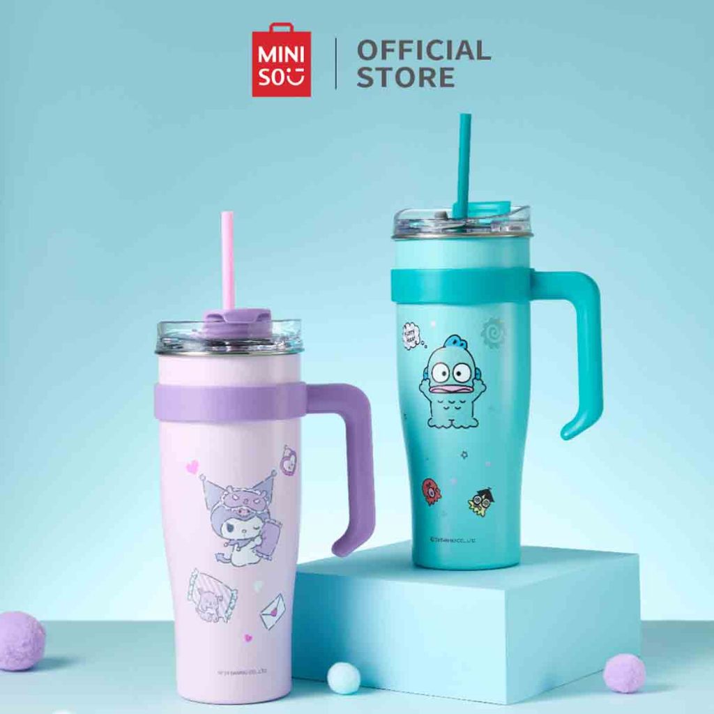 Miniso X Sanrio แก้วน้ําสแตนเลส 1600mL Kuromi/My Melody แก้วน้ําสแตนเลสพร้อมหลอดเก็บความเย็น