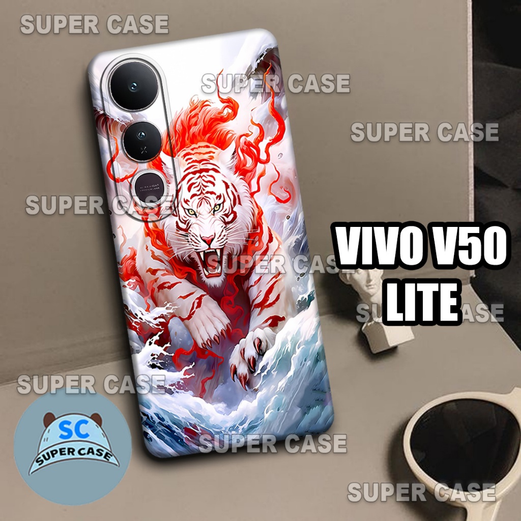 (Q2) เคสอ่อน Procamera ใหม่ล่าสุดสําหรับ VIVO V50 LITE HP | เสือ MOTIF | เคส VIVO V50 LITE | เคส VIV