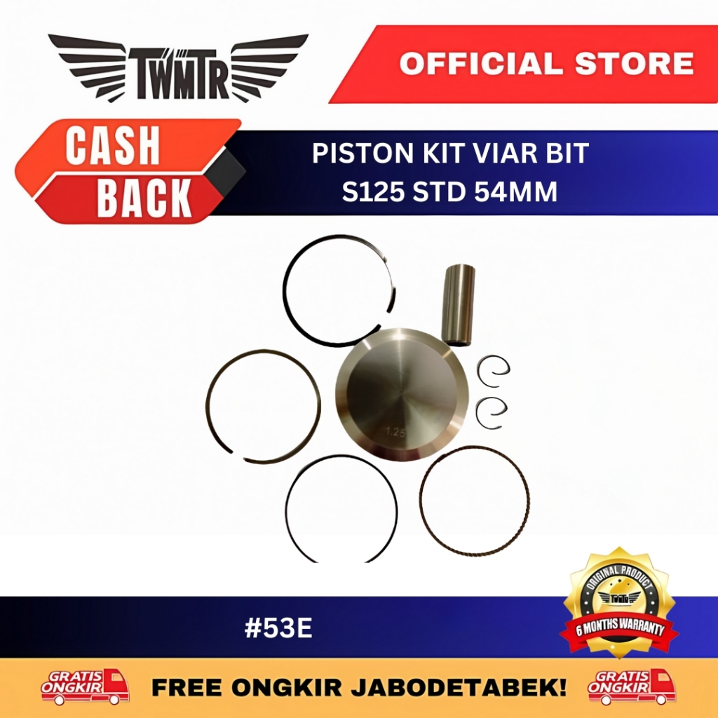 TWMTR 53E - PISTON KIT S125 STD 54MM/PISTON VIAR BIT S125 STANDARD 54MM SEHER SET - TRIWHEEL MOTORCY