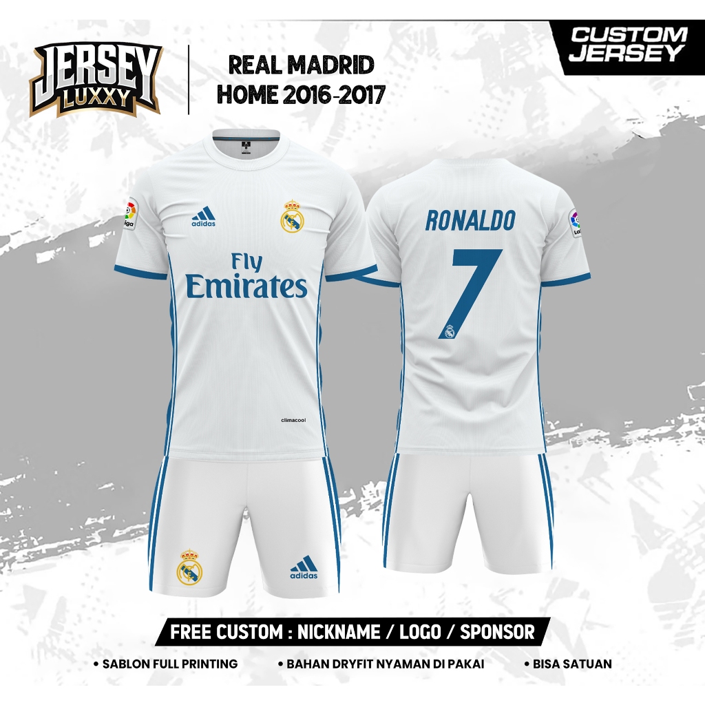 REAL M4DR1D H0M3 2016-2017 Short Jersey FULL Design ฟรีชื่อและตัวเลขแบบกําหนดเองสําหรับผู้ใหญ่และเด็