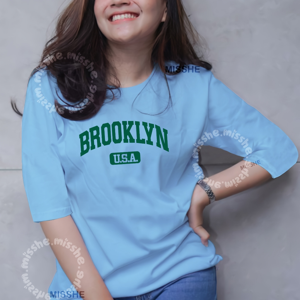 KATUN ID - 3/4 Raglan เสื้อยืด DTF Brooklyn Us Motif / เสื้อยืดผ้าฝ้ายผู้หญิง / เสื้อยืดผู้หญิงล่าสุ