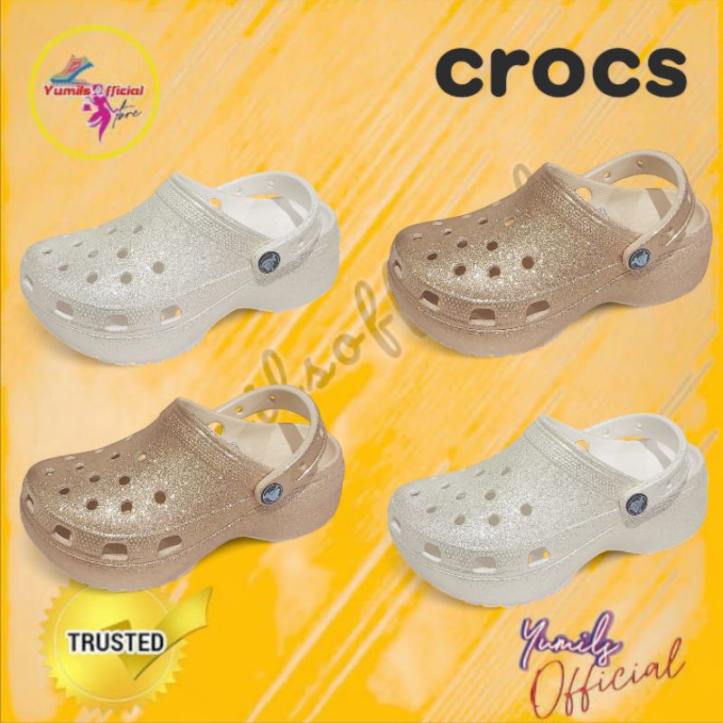 รองเท้าแตะ Glitter Platform Clog / รองเท้าแตะผู้หญิง Crocs / นําเข้าจากเวียดนาม