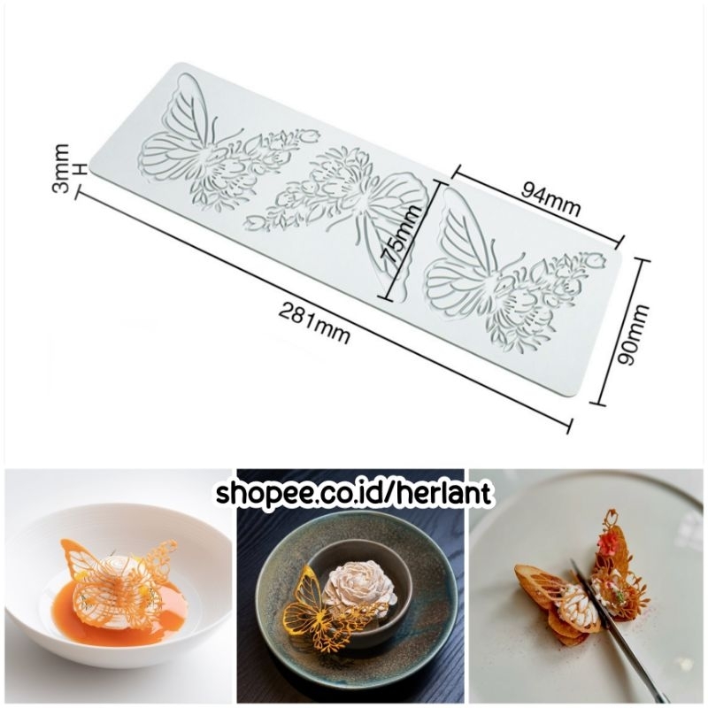 RB Butterfly Tuile Mold แม่พิมพ์ซิลิโคนผีเสื้อ Garnish ตกแต่งเค้กน้ําผึ้งช็อคโกแลต