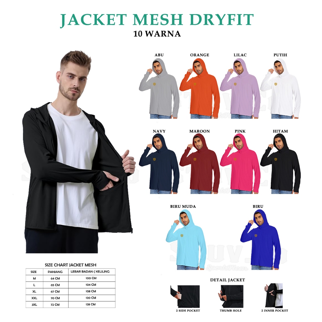 STUVCO SPORTS JACKET ANTI-UV SPORTY JACKET JOGGING RUNNING BIKE JACKET DRYFIT MATERIAL UNISEX