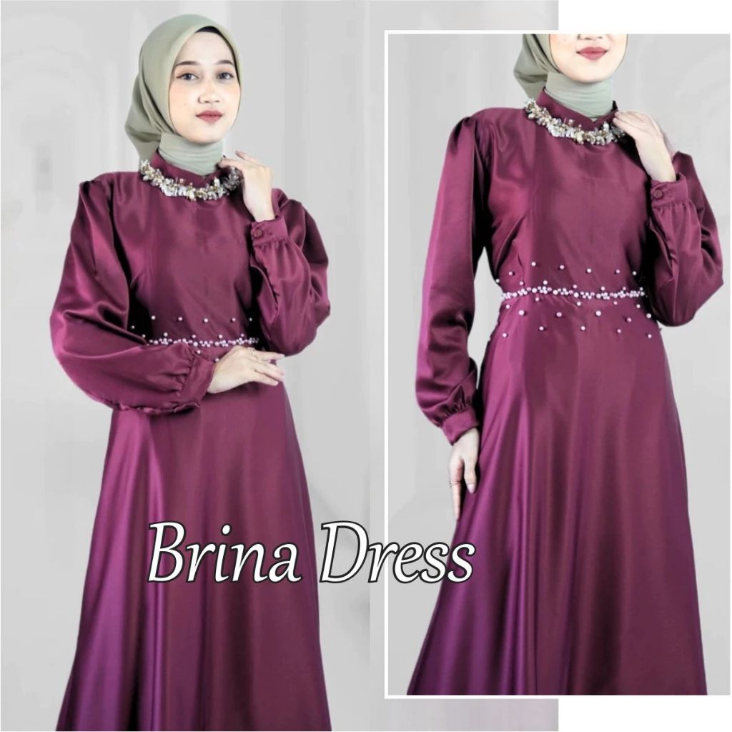 Brina Maxi ซาตินชุดผ้าไหมมุสลิมชุดเพื่อนเจ้าสาวเชิญร่วมสมัย Gamis สําหรับสาววัยรุ่น
