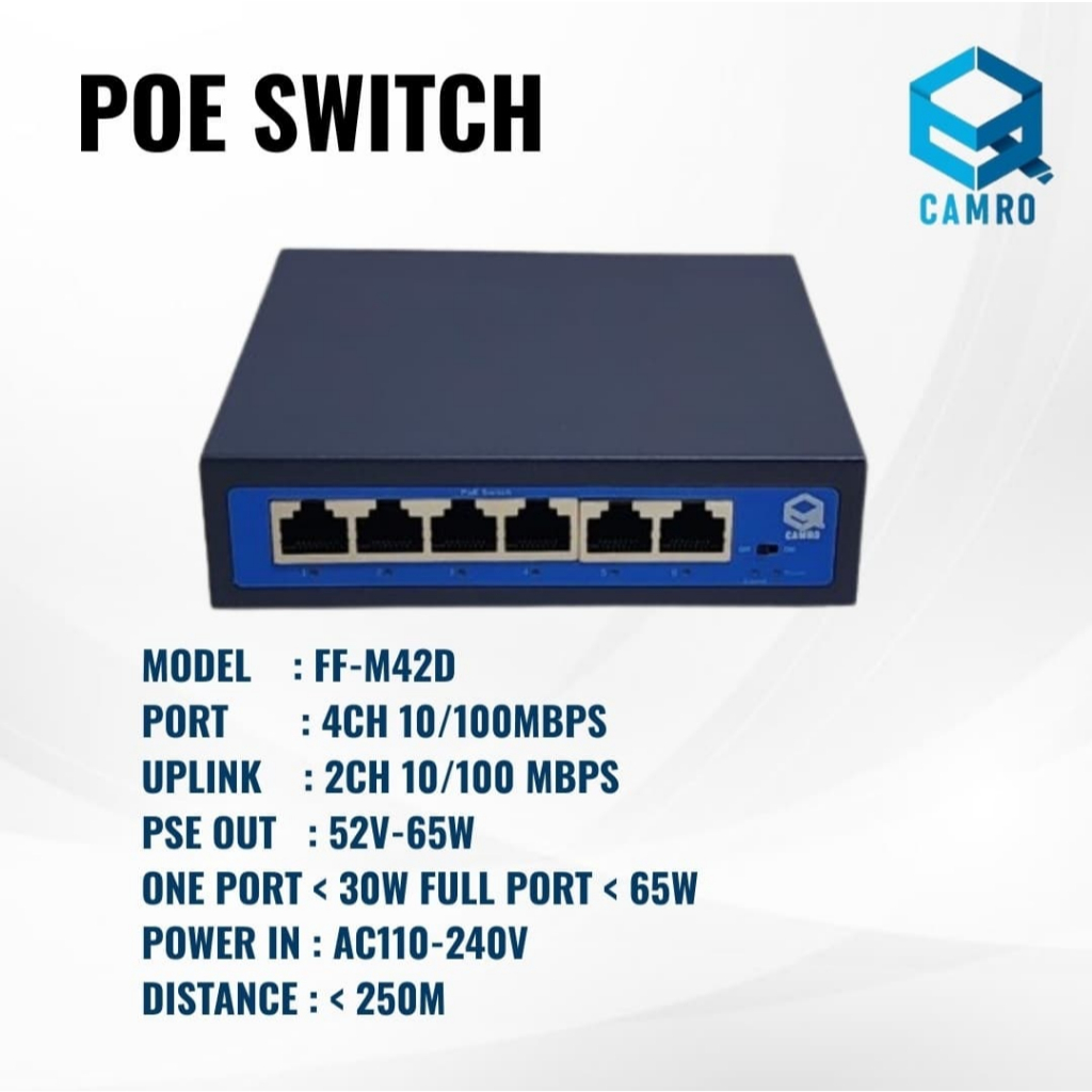 Hub POE SWITCH 6 PORT CAMRO (CO-AP204D) 4 พอร์ต + 2 uplink ff-m42d