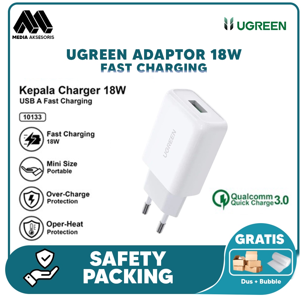 [รับประกัน 1 ปี] UGREEN Adapter 18W QC3.0 Fast Charger สีขาว / 10133 | อะแดปเตอร์ UGREEN | อะแดปเตอร